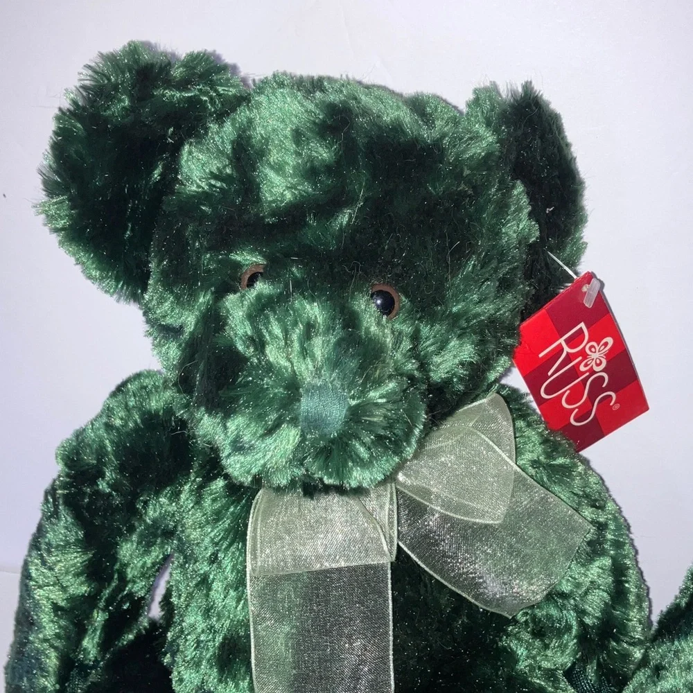 Russ Blarney Soft‎ Plush Green Teddy Bears with Bows Set of Two 13”